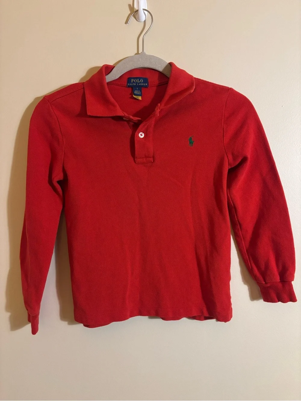 Polo by Ralph Lauren Boy's Long-Sleeve Burnt Orange Polo Shirt Cotton Pique sz 7
